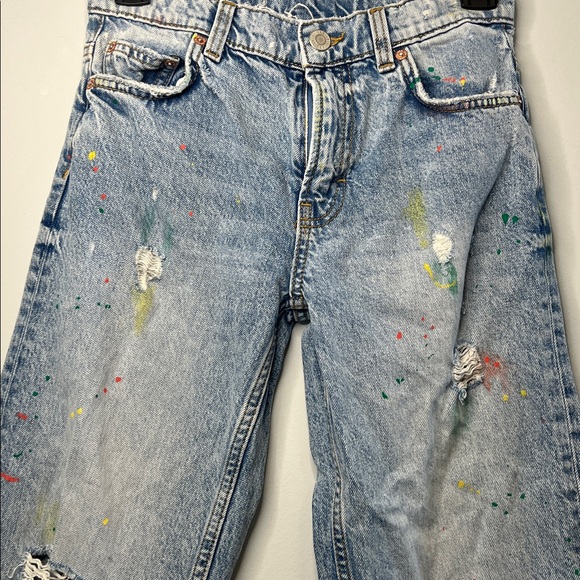 Zara Kids Relaxed Straight Leg Colorful Paint-Splatter Denim Jeans Girls Size 10 - Picture 2 of 9